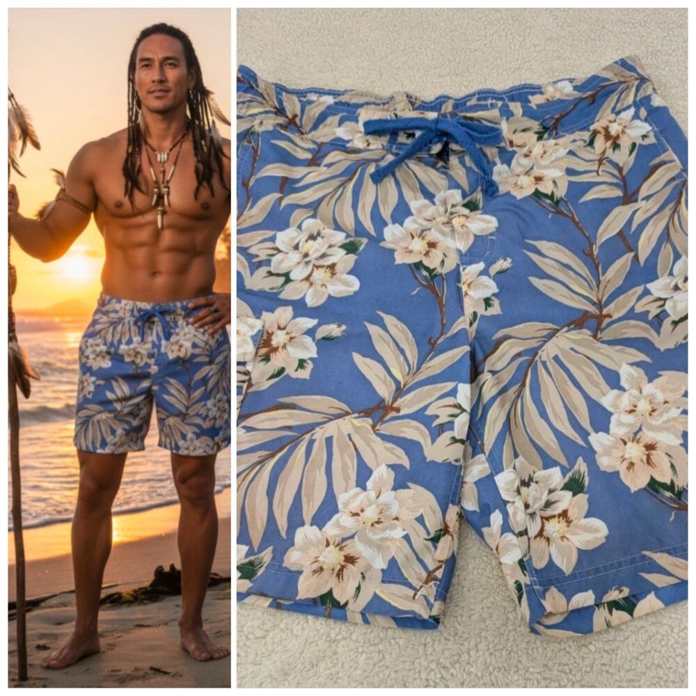 Vintage Chaps Men's Large Board Shorts/Swim Trunks Lined Floral Vacation Ready